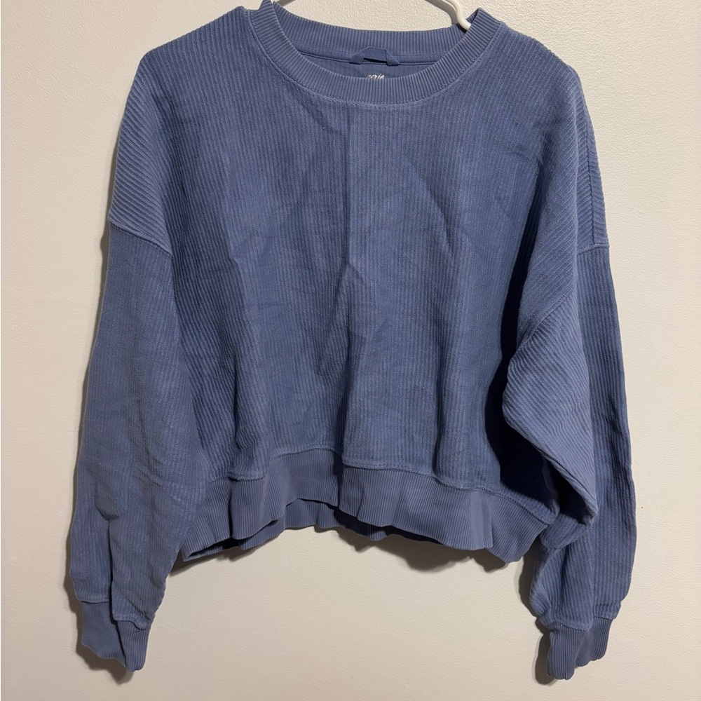 Aerie Blue Oversized Crop Sweatshirt with Cuffed Sleeves